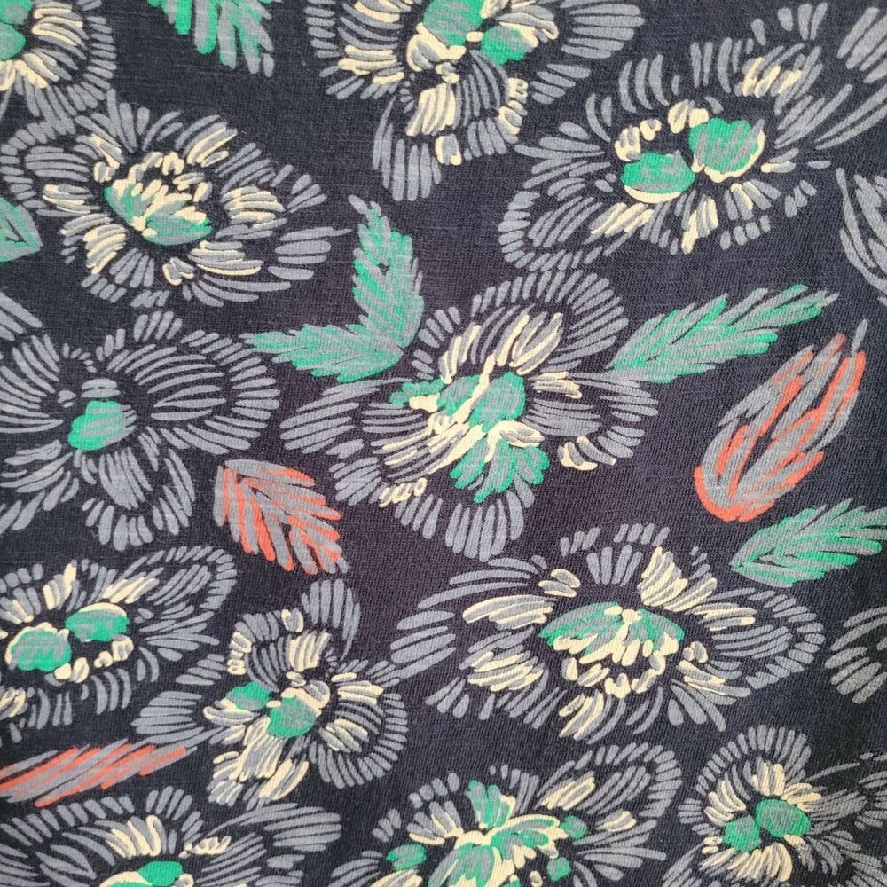 Weird Fish Blue Green Floral Cotton Long Sleeve Scoop Neck Tee UK 8 US 4 Relaxed - Picture 6 of 13